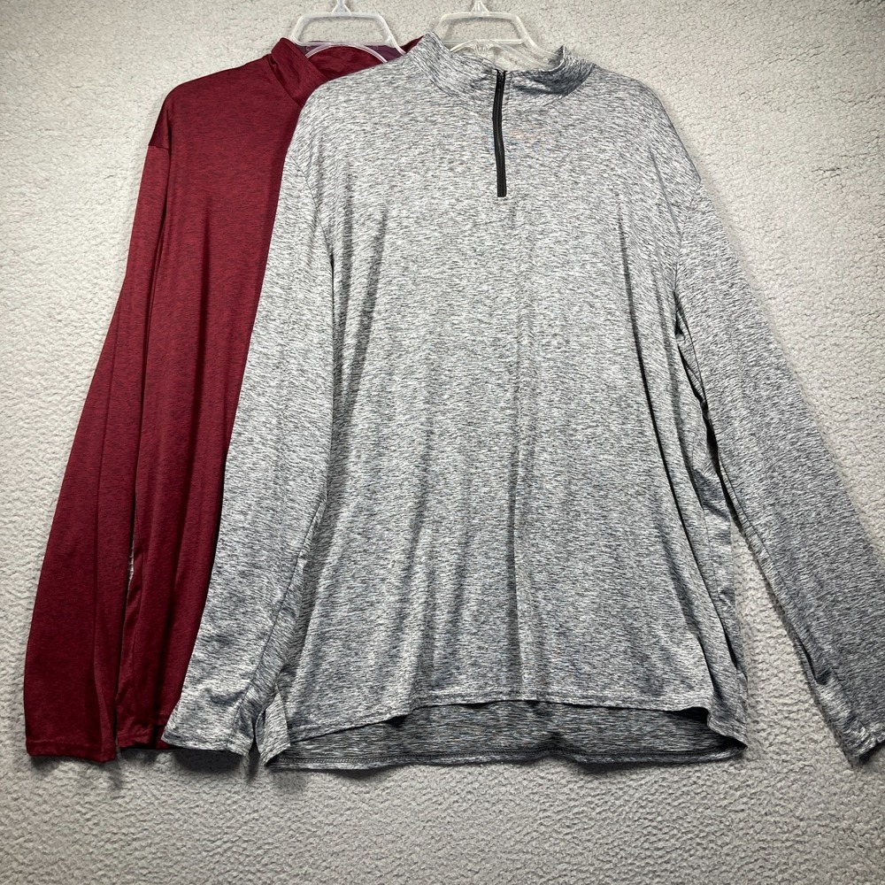 Real Essentials Tops Men's XL Lot of‎ 2 Gray/Red 1/4 Zip Long Sleeve Lightweight